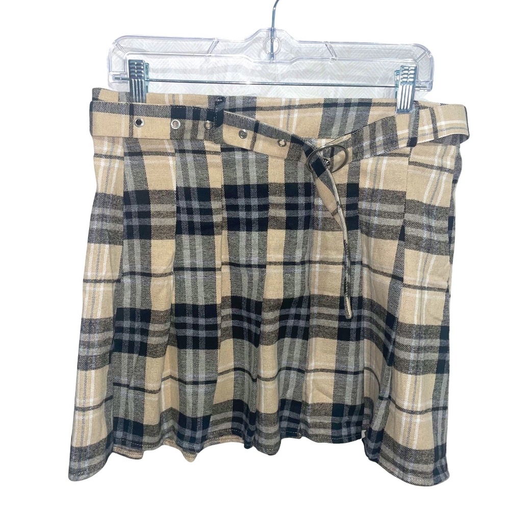 Hesperus WomenY2K Plaid Beige/Navy Blue Skirt Clueless Mean Girls Style, Size XL